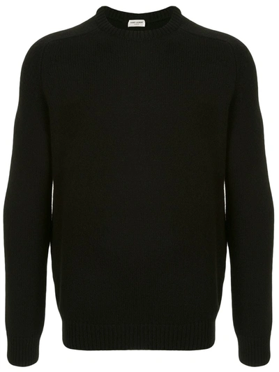 Saint Laurent Logo Patch Cashmere Jumper In Black