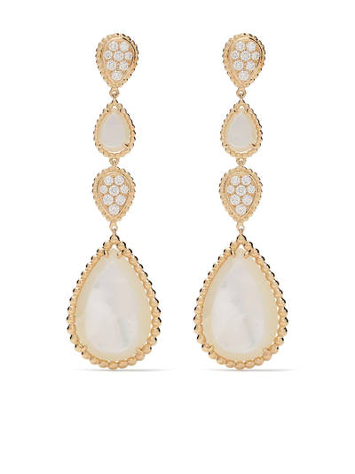 Shop Boucheron 18kt Yellow Gold Serpent Bohème Diamond And Mother-of-pearl S Motif Pendant Earrings In Yg