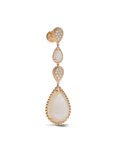 Shop Boucheron 18kt Yellow Gold Serpent Bohème Diamond And Mother-of-pearl S Motif Pendant Earrings In Yg