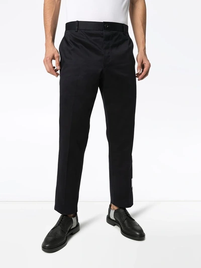 Shop Thom Browne Unconstructed 4-bar Chino Trousers In Blue