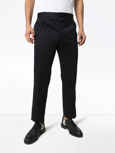 Thom Browne Tailored Straight Pants With Classic Waistband And Subtle Logo Detail In Blue