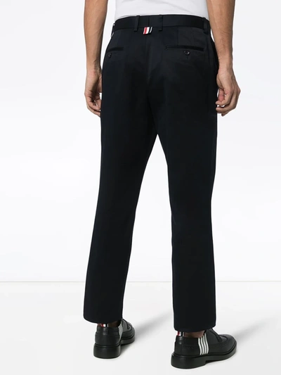 Thom Browne Tailored Straight Pants With Classic Waistband And Subtle Logo Detail In Blue