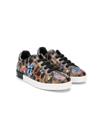 Shop Dolce & Gabbana Leopard Print Sneakers In Brown