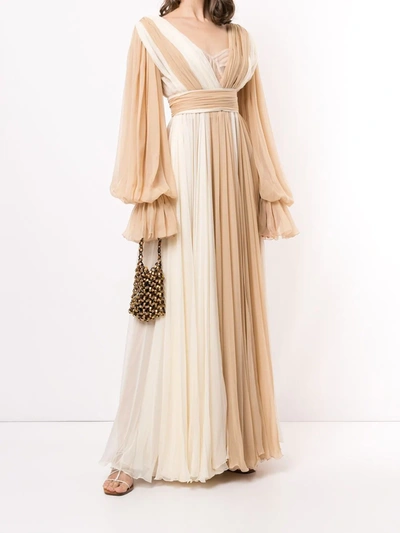 Shop Dolce & Gabbana Panelled Poet-sleeve Silk Gown In Neutrals