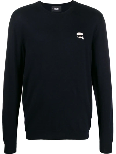 Shop Karl Lagerfeld Karl Logo Embroidered Sweater In Blue