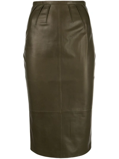 Shop Rochas Lambskin Pencil Skirt In Green