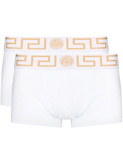 Shop Versace Greca Border Boxer Briefs (pack Of Two) In White