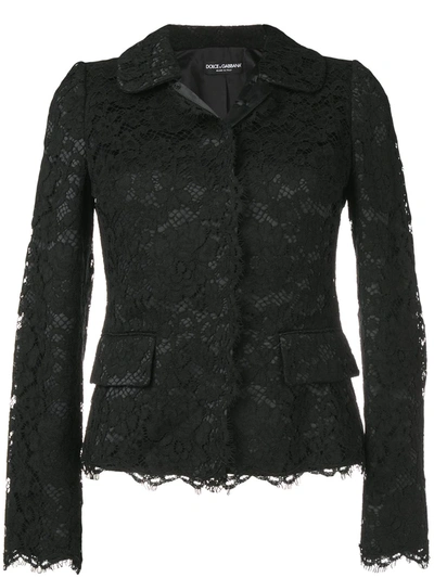 Shop Dolce & Gabbana Lace Fitted Jacket In Black