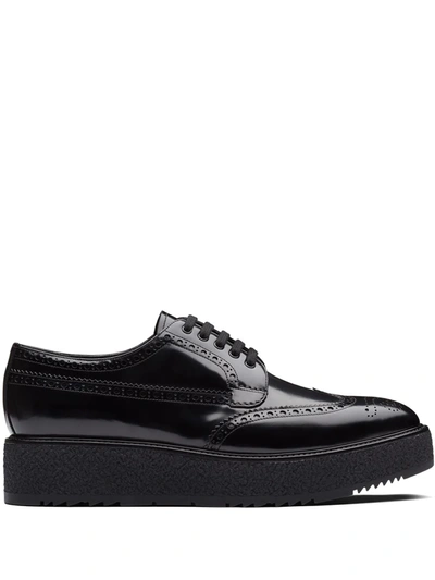 Shop Prada Brushed Leather Brogues In Black