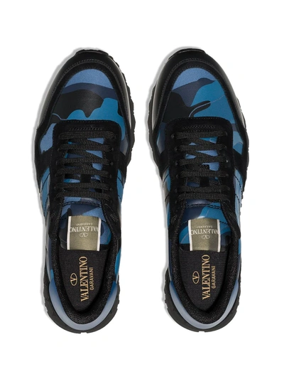 Shop Valentino Rockrunner Camouflage-print Sneakers In Blue