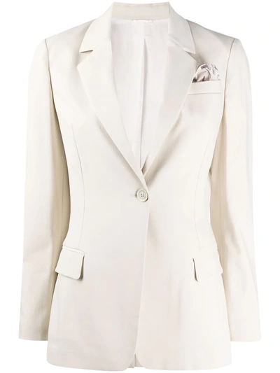 Shop Brunello Cucinelli Silk Single-breasted Fitted Blazer In Neutrals