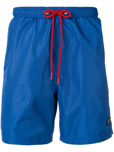 Shop Paul & Shark Contrast Drawstring Swim Shorts In Blue