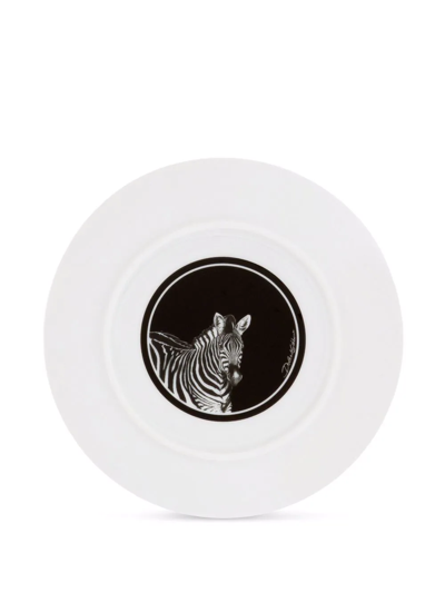 Shop Dolce & Gabbana Zebra-print Porcelain Bread Plates (set Of 2) In White