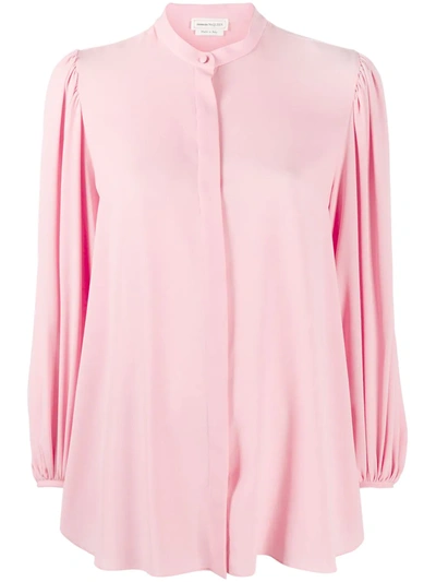Alexander Mcqueen Draped-sleeve Collarless Blouse In Pink