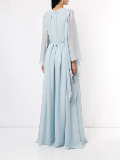 Shop Ingie Paris Long-sleeved Draped Dress In Blue