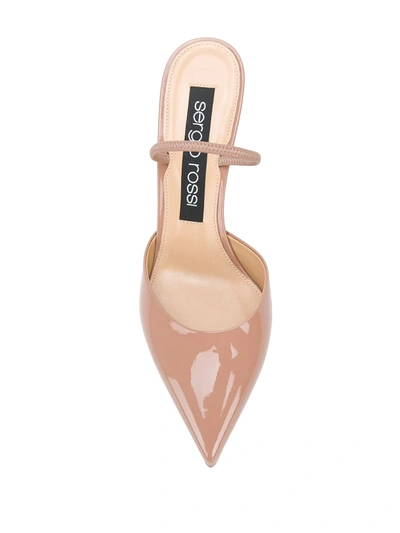 Sergio Rossi Patent Sling Backs In Neutrals