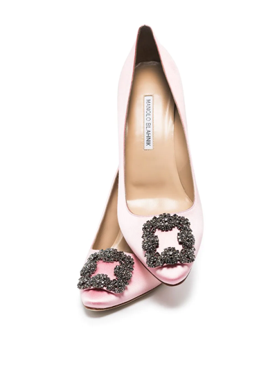 Shop Manolo Blahnik Hangisi 90mm Crystal-embellished Pumps In Pink