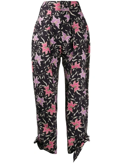 Shop Isabel Marant Gaviao Floral-print Tapered Trousers In Black