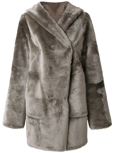 Shop Sylvie Schimmel Hooded Coat In Grey