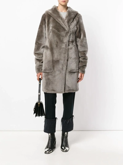 Shop Sylvie Schimmel Hooded Coat In Grey