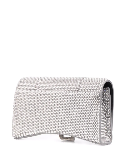 Shop Balenciaga Crystal Hourglass Wallet In Silver