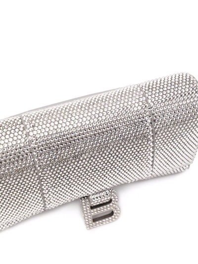 Shop Balenciaga Crystal Hourglass Wallet In Silver