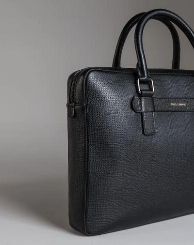 Shop Dolce & Gabbana Mediterraneo Laptop Bag In Grained Leather In Black