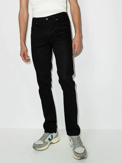 Shop Nudie Jeans Lean Dean Dry Slim-leg Jeans In Black