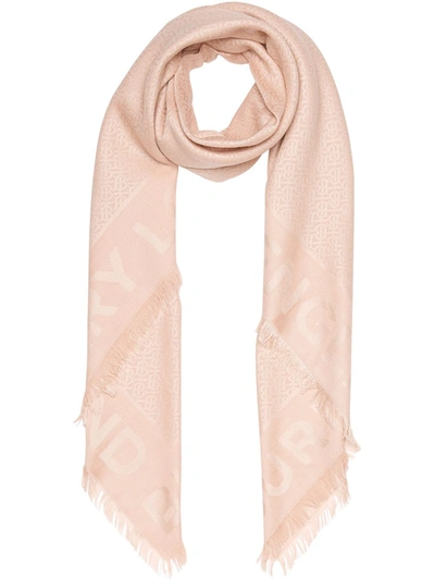 Shop Burberry Monogram Silk Wool Jacquard Large Square Scarf In Pink