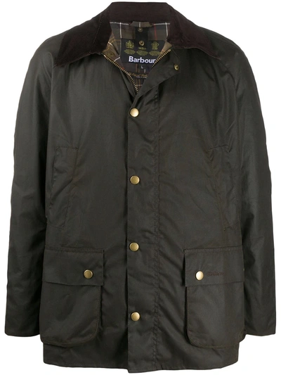 Shop Barbour Contrast Collar Buttoned Jacket In Green