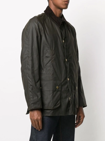 Shop Barbour Contrast Collar Buttoned Jacket In Green