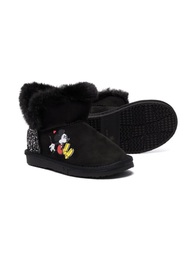 Shop Moa Mickey Mouse-motif Suede Boots In 黑色