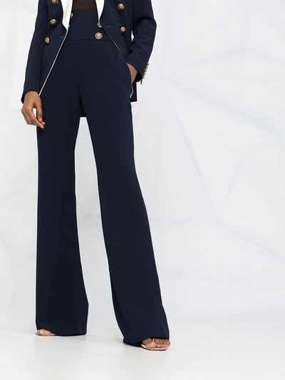 Shop Balmain High-waisted Six Button Trousers In Blue