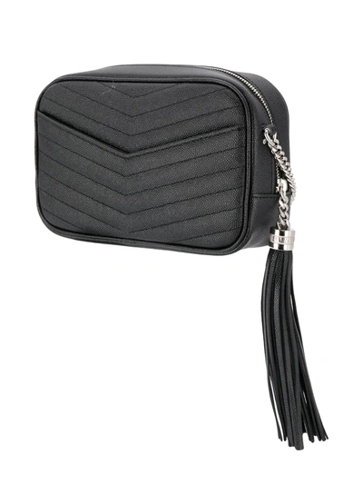 Saint Laurent Lou Mini Bag In Quilted Grain De Poudre Embossed Leather In Black