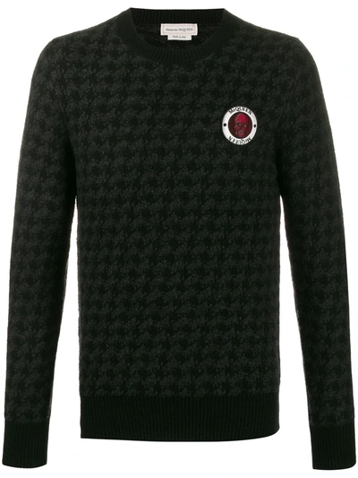 Shop Alexander Mcqueen Houndstooth Skull Motif Jumper In Black