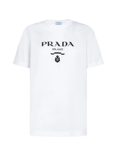 Shop Prada Logo Printed Crewneck T In White