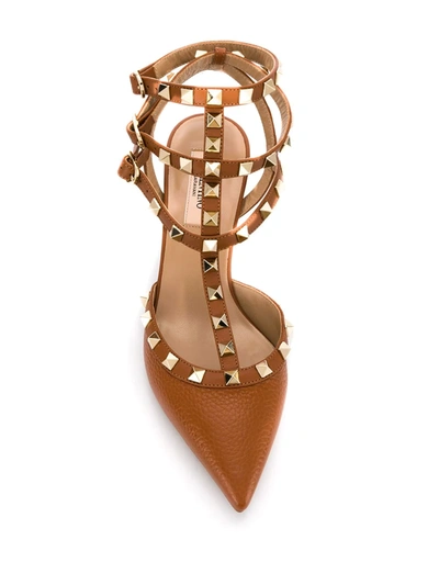 Shop Valentino Rockstud Caged Pumps In Brown