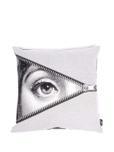 Shop Fornasetti Zipper Face Print Cushion In Black