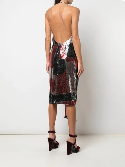 Halpern Draped Sequined Tulle Halterneck Midi Dress In Multicolour