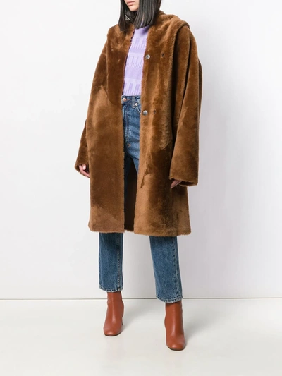 Shop Liska Chiron Reversible Oversized Coat In Brown