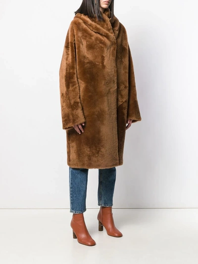 Shop Liska Chiron Reversible Oversized Coat In Brown