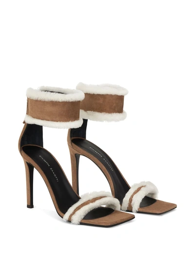 Shop Giuseppe Zanotti Shearling-trimmed Sandals In Brown