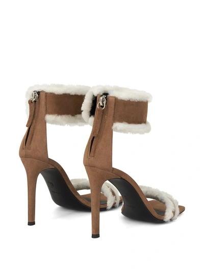 Shop Giuseppe Zanotti Shearling-trimmed Sandals In Brown