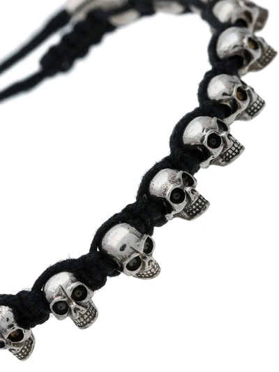 Shop Alexander Mcqueen Black And Silver Metallic Skulls Drawstring Bracelet