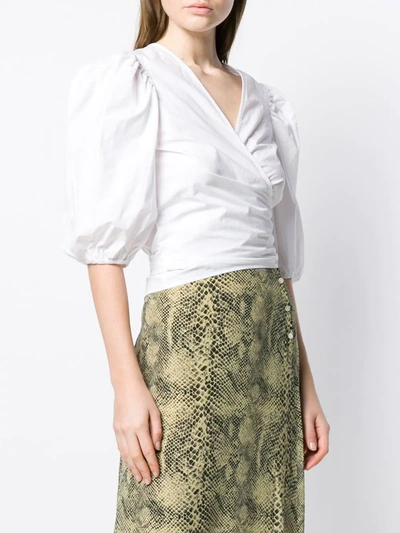 Shop Ganni Short-sleeve Wrap Blouse In White