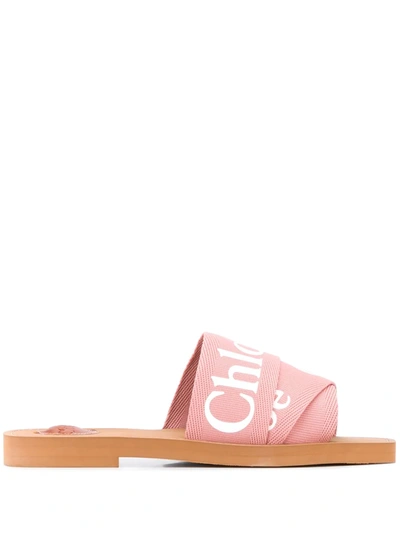 Shop Chloé Woody Logo-strap Sandals In Pink