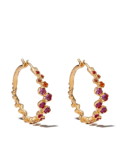 Shop Annoushka 18kt Yellow Gold Hidden Reef Sapphire Hoop Earrings In 18ct Yellow Gold