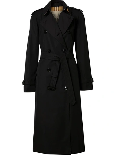 Shop Burberry Double-breasted Gabardine Trench Coat In Black