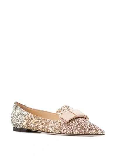 Shop Jimmy Choo Gala Glitter Ballerina Shoes In Gold