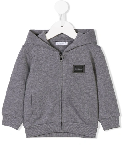Dolce & Gabbana Logo Zip-up Cotton Sweatshirt Hoodie In Grey